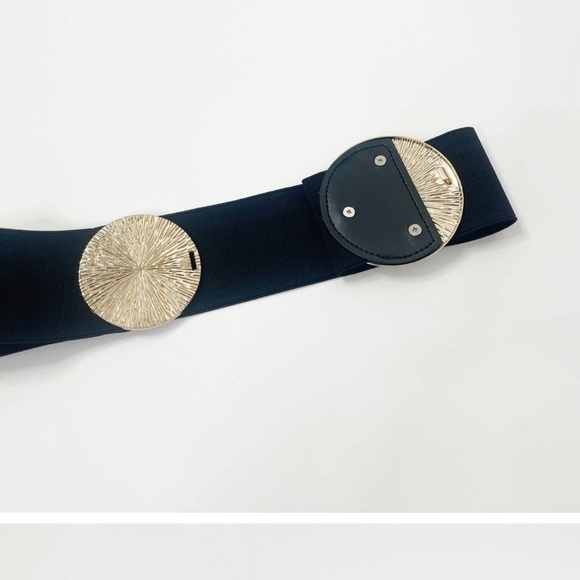 NEW Elastic Wide Corset Safe Waist Belt Gold Metallic Snap Buckle Black Cinched - Picture 5 of 9